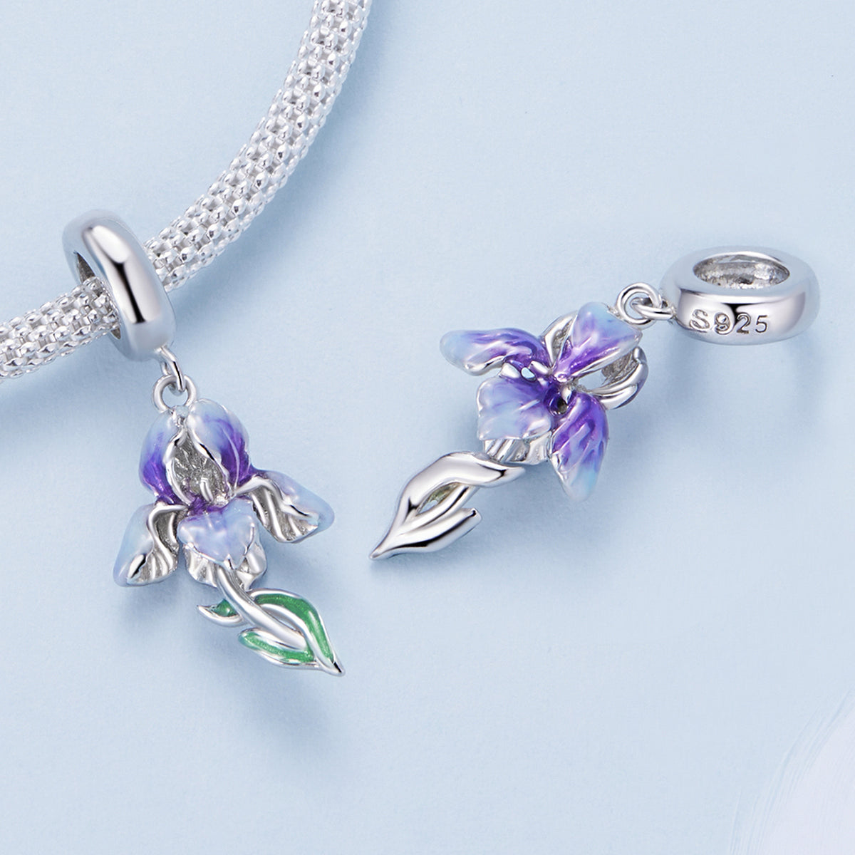 S925 Sterling Silver Purple Delicate Iris Hanging Charm Pendant - AVILIA Designs