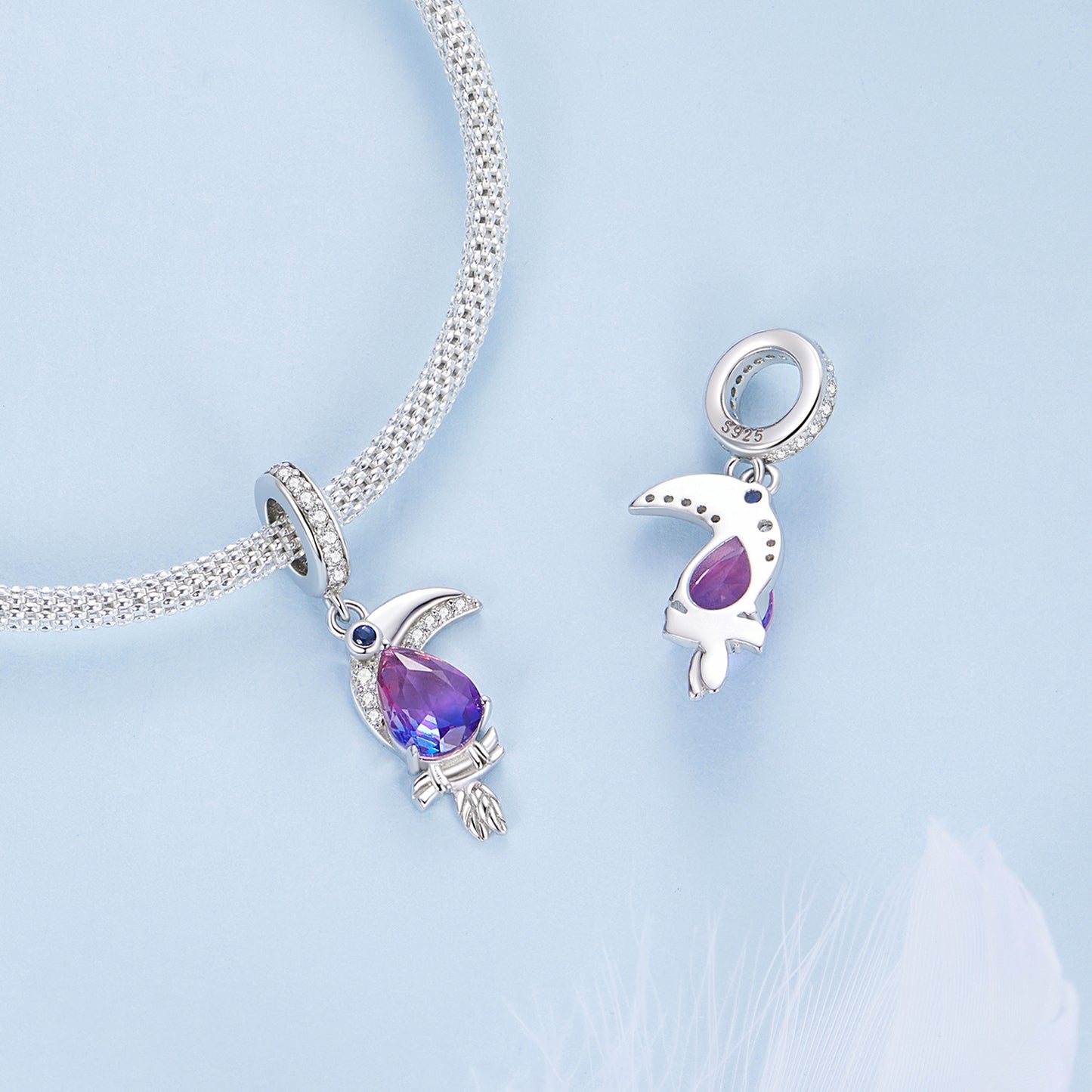 S925 Silver Cheeky Tropical Amazon Toucan Bird Charm Pendant  - AVILIA Designs