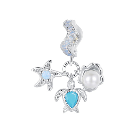 SOLID Sterling Silver Ocean Wonders Turtle Starfish Charm Pendant - AVILIA Designs