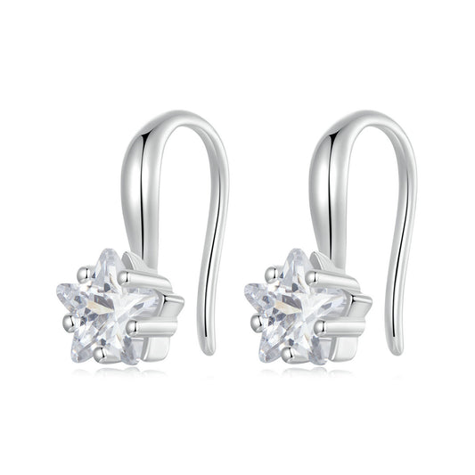 Solid S925 Sterling Silver Dainty Star Hanging Drops 5mm CZ Hook Earrings - AVILIA Designs