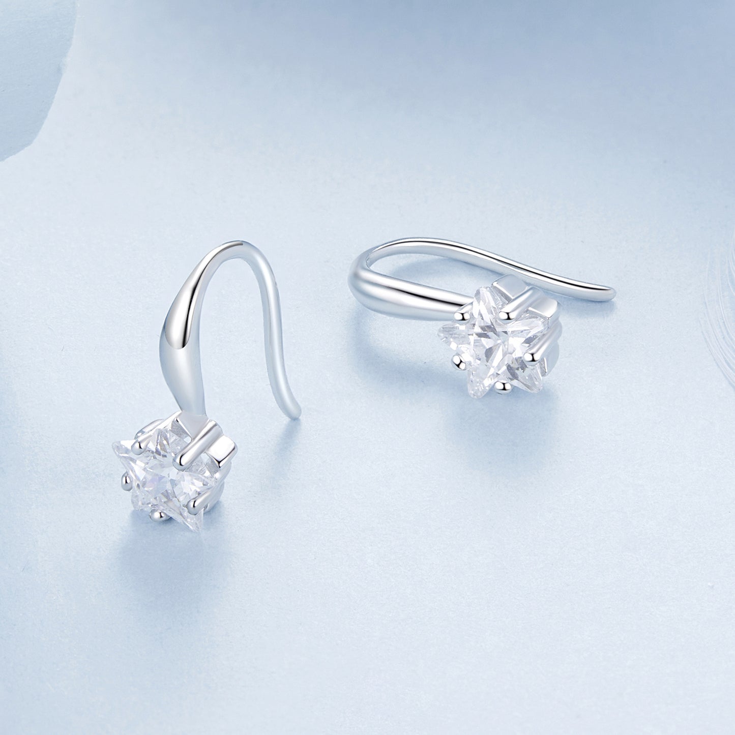 Solid S925 Sterling Silver Dainty Star Hanging Drops 5mm CZ Hook Earrings - AVILIA Designs