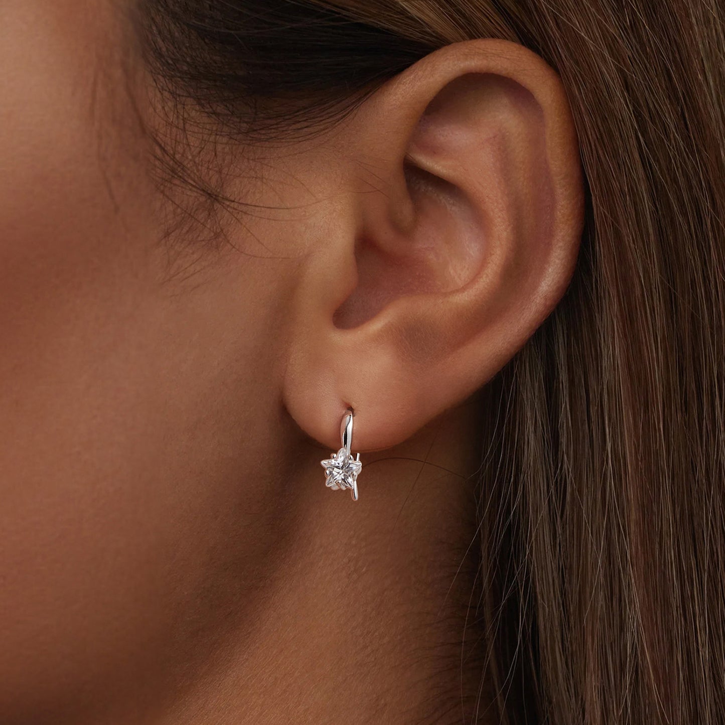 Solid S925 Sterling Silver Dainty Star Hanging Drops 5mm CZ Hook Earrings - AVILIA Designs