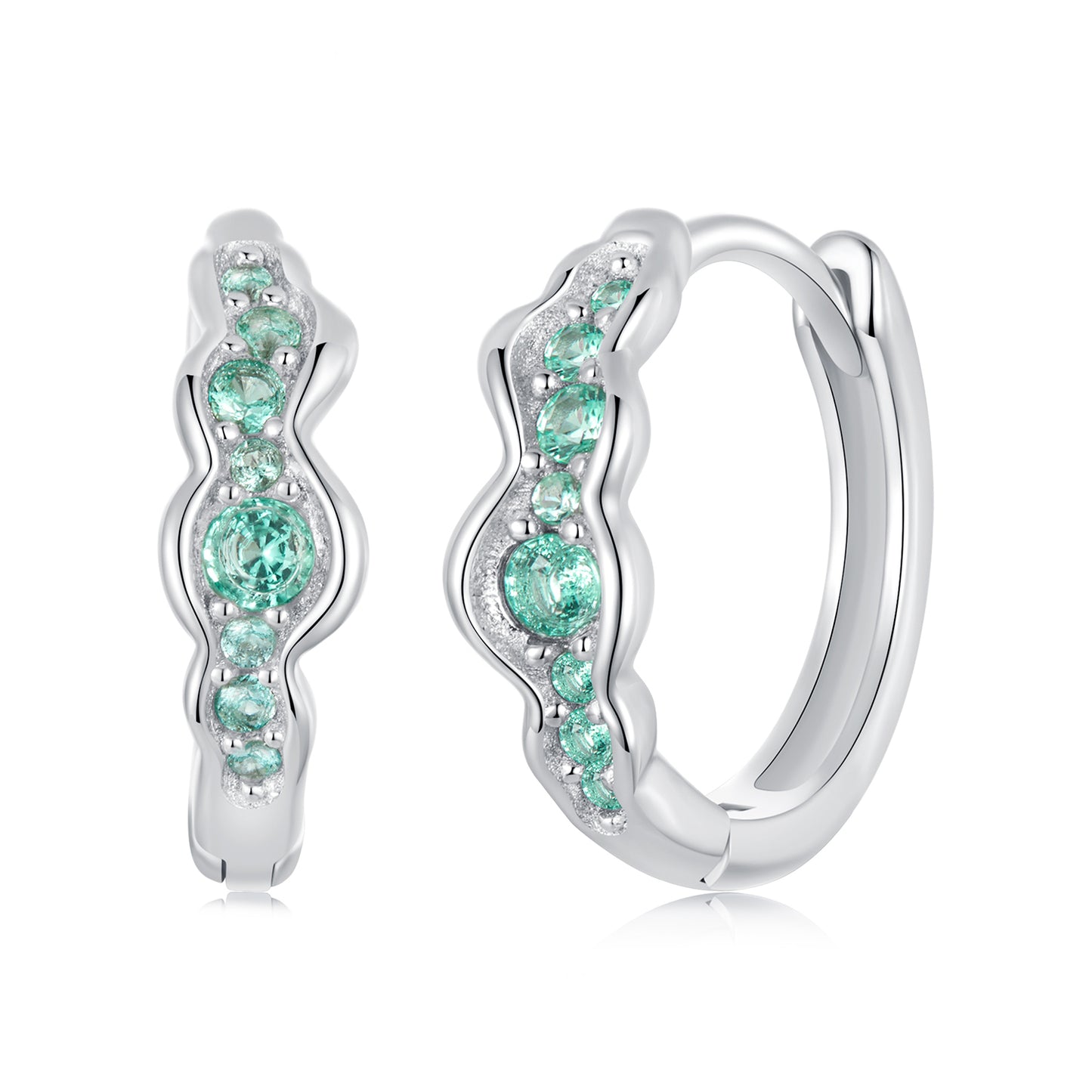 SOLID Sterling Silver Aqua Wave 14 mm CZ Hoop Earrings - AVILIA Designs