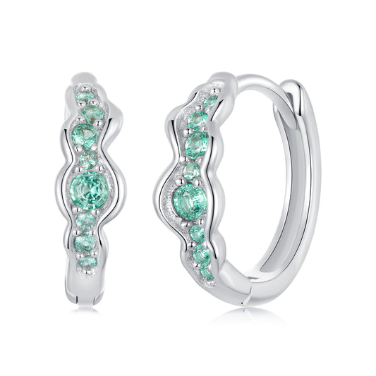 SOLID Sterling Silver Aqua Wave 14 mm CZ Hoop Earrings - AVILIA Designs
