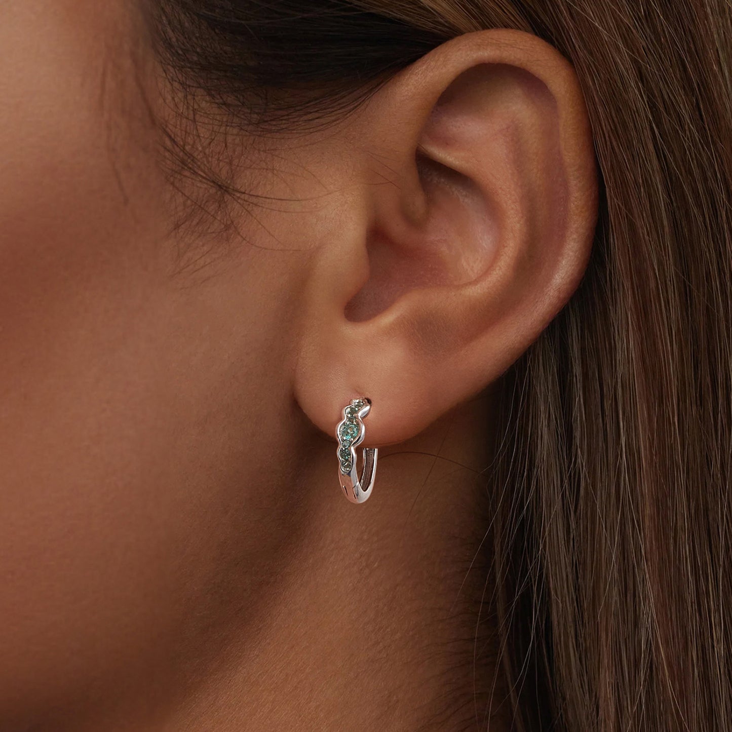 SOLID Sterling Silver Aqua Wave 14 mm CZ Hoop Earrings - AVILIA Designs