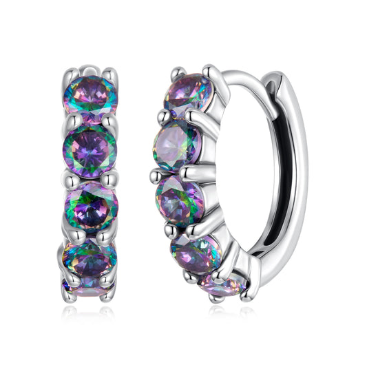 SOLID S925 Sterling Silver Mystic CZ 15mm Hoop Earrings - AVILIA Designs