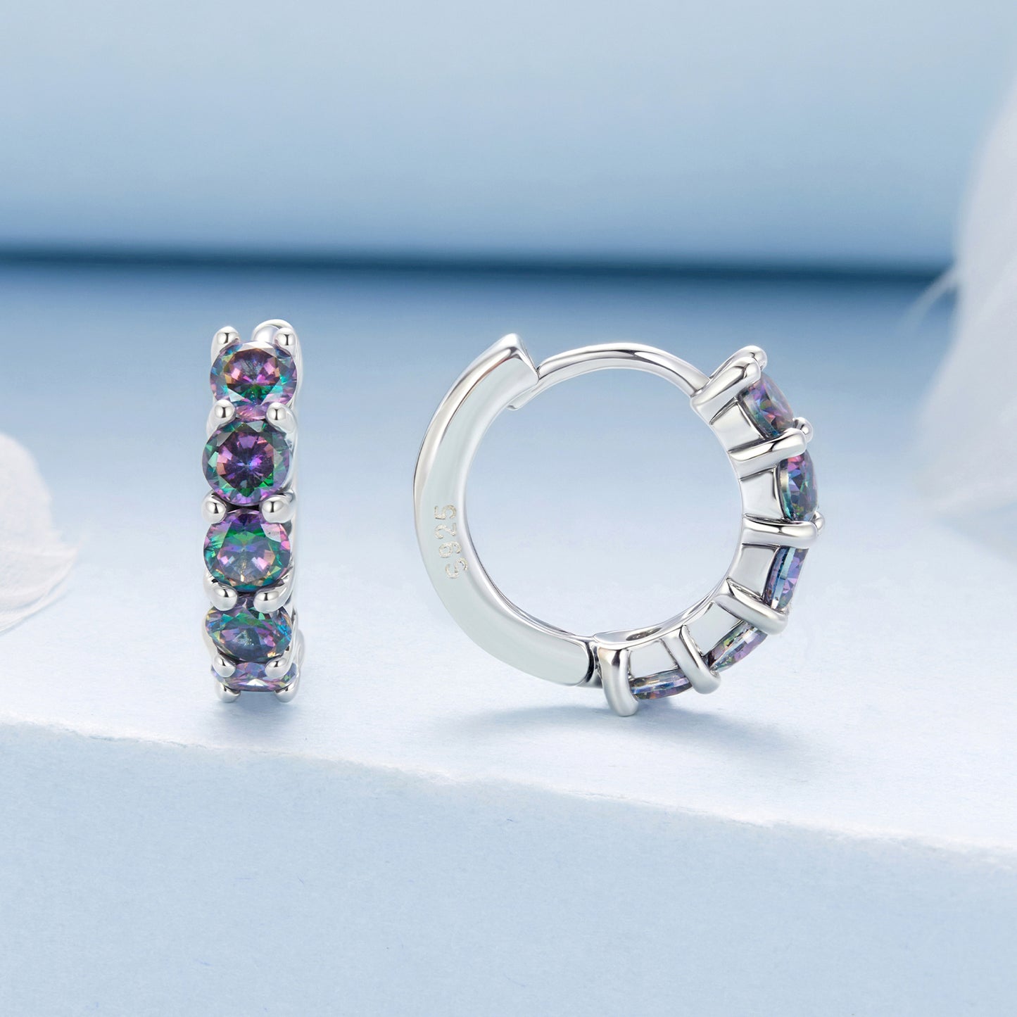 SOLID S925 Sterling Silver Mystic CZ 15mm Hoop Earrings - AVILIA Designs