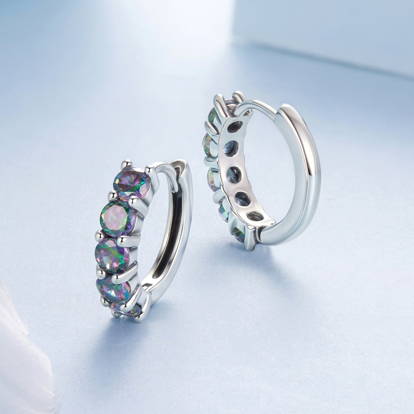SOLID S925 Sterling Silver Mystic CZ 15mm Hoop Earrings - AVILIA Designs