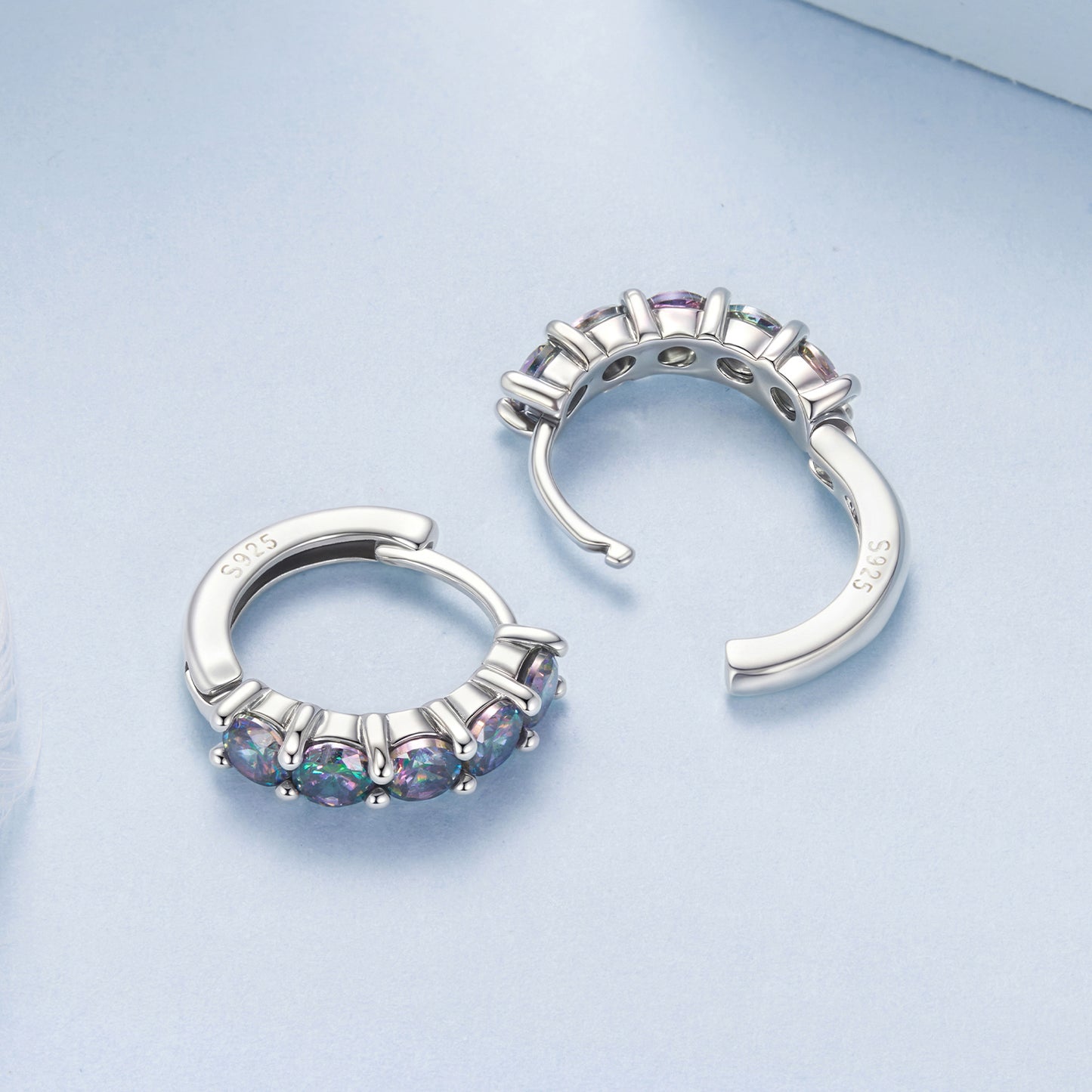 SOLID S925 Sterling Silver Mystic CZ 15mm Hoop Earrings - AVILIA Designs