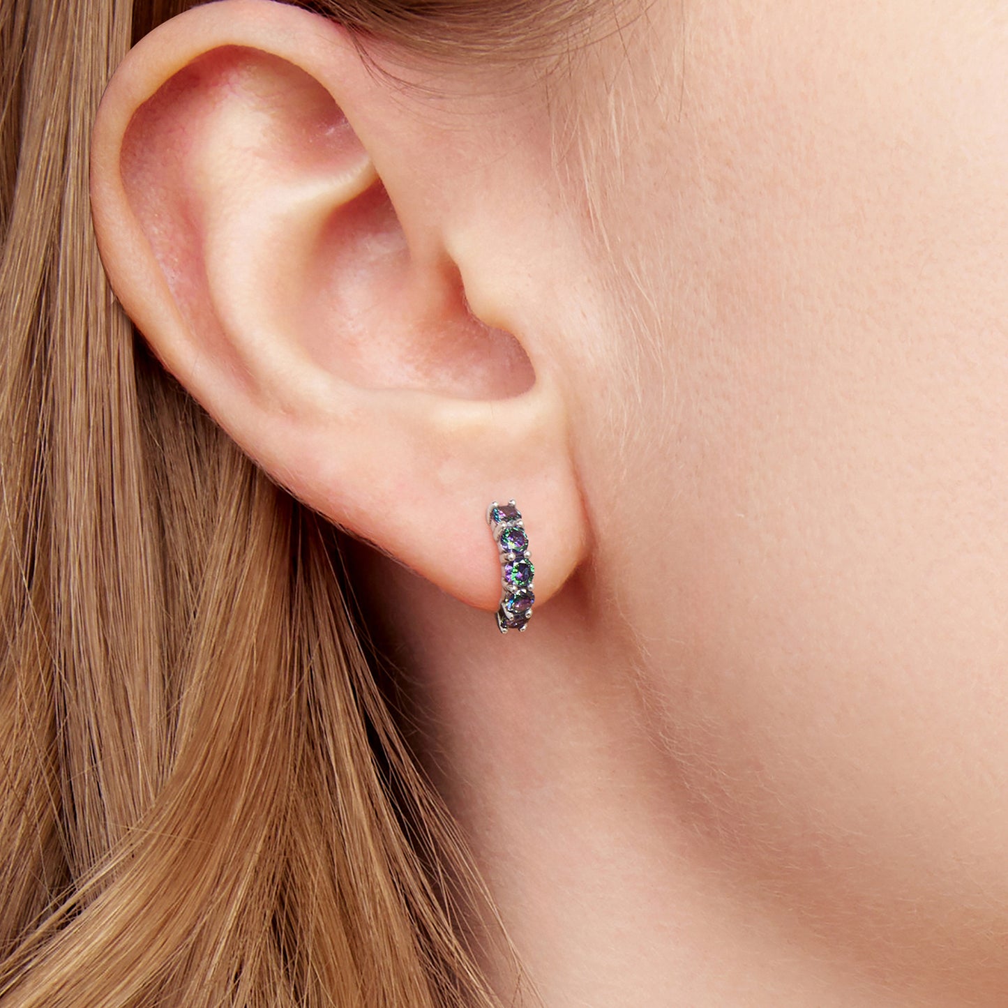 SOLID S925 Sterling Silver Mystic CZ 15mm Hoop Earrings - AVILIA Designs