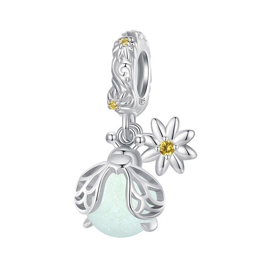 Sterling Silver Hanging Glow in the dark Ladybird Garden Charm Pendant - AVILIA Designs