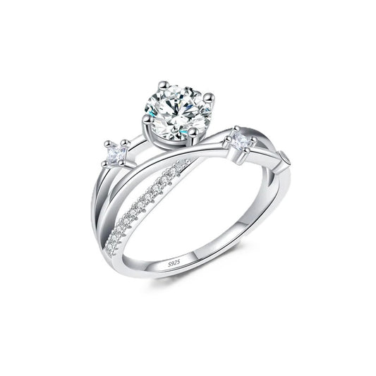 Sterling Silver 1.00ct Moissanite Fancy 3 Row Sparkling Dress Ring