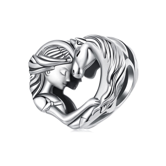 S925 Sterling Silver Horse Pony & Girl Open Heart Charm - AVILIA Designs
