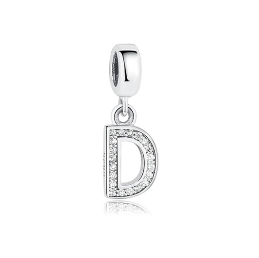 S925 Sterling Silver Sparkly Letter D Alphabet Charm Pendant - AVILIA DESIGNS