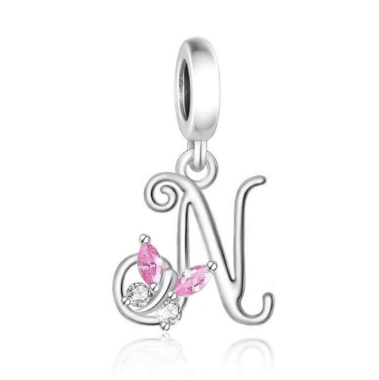 S925 Sterling Silver Cursive Letter N Alphabet Charm Pendant - AVILIA DESIGNS