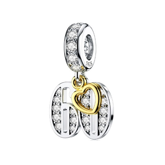 S925 Silver & Gold Pl Hanging 60th Milestone Birthday Charm Pendant - AVILIA Designs