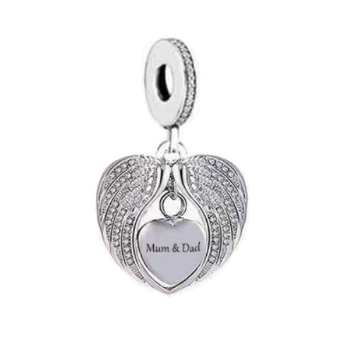 S925 Silver Angel Wings Mother Mum & Dad Heart Charm Pendant - AVILIA Designs