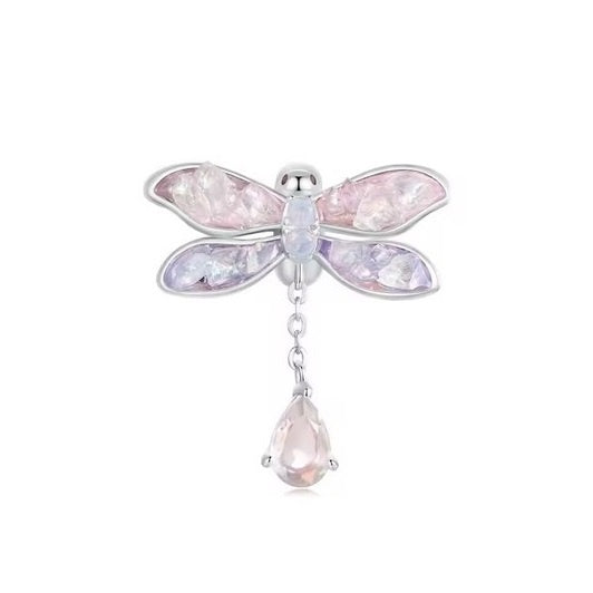 SOLID Sterling Silver Crystal Wing Pink Dragonfly Charm Pendant - AVILIA Designs