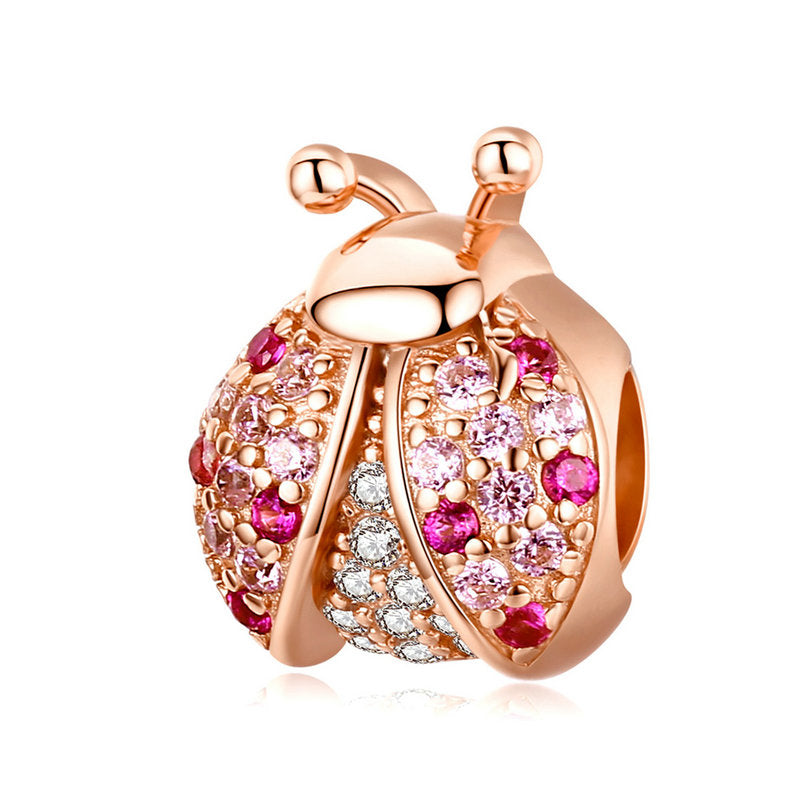 S925 Silver & Rose Gold Pink CZ Ladybird Garden Bug Charm - AVILIA DESIGNS