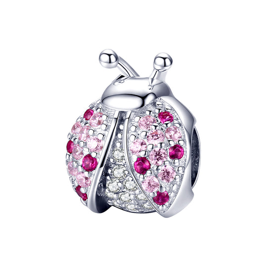 SOLID Sterling Silver Sparkling Pink Ladybird Garden Charm - AVILIA Designs
