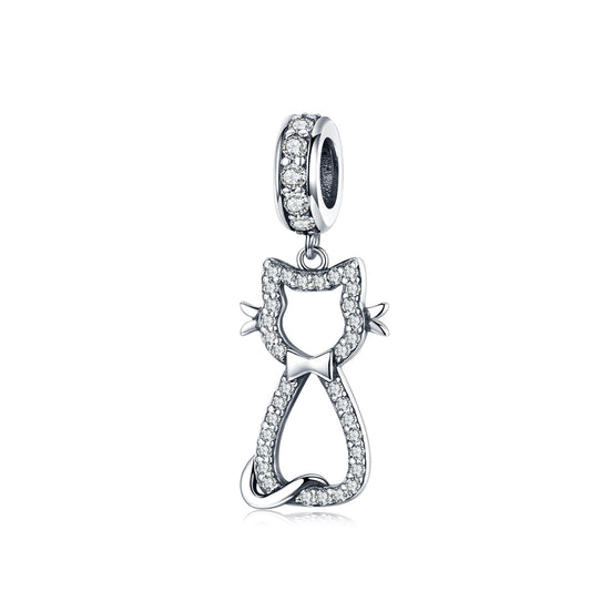 SOLID Sterling Silver Hanging Sparkling Kitten Cat Charm Pendant  - AVILIA Designs
