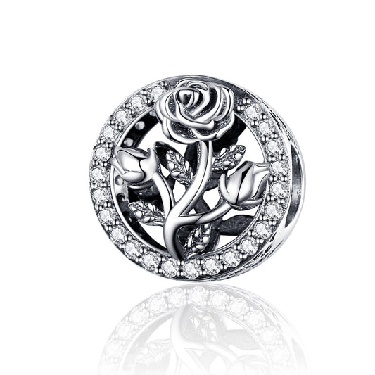 SOLID Sterling Silver Beauty & Beast Magic Rose Charm - AVILIA Designs