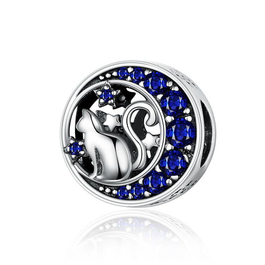 SOLID Sterling Silver Cat on the Moon & Stars Galaxy Charm - AVILIA Designs