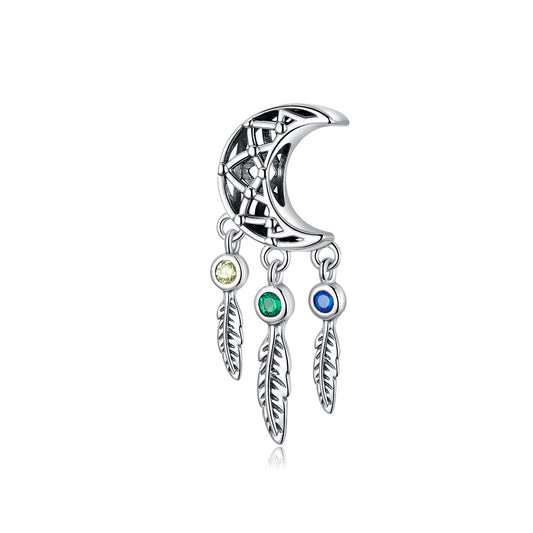 SOLID Sterling Silver Moon Dream Catcher Charm Pendant - AVILIA Designs