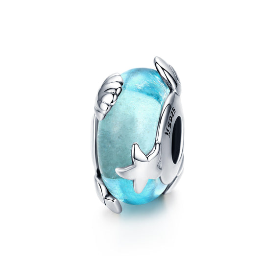 S925 Sterling Silver Aqua Blue Starfish Murano Glass Charm  - AVILIA Designs