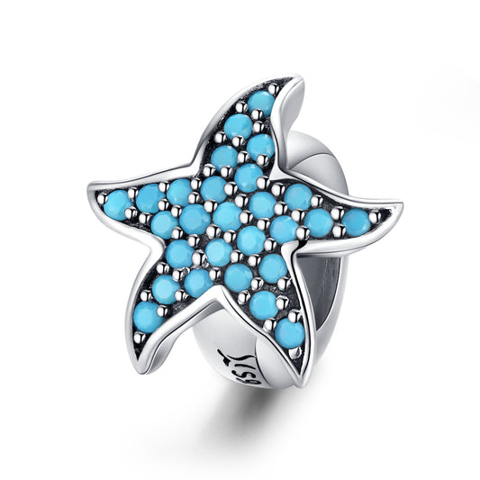 Sterling Silver Non slip Spacer Turquoise Blue Starfish Charm - AVILIA Designs
