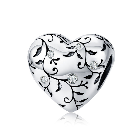 SOLID Sterling Silver Sparkling Floral Vine Heart Charm  - AVILIA Designs