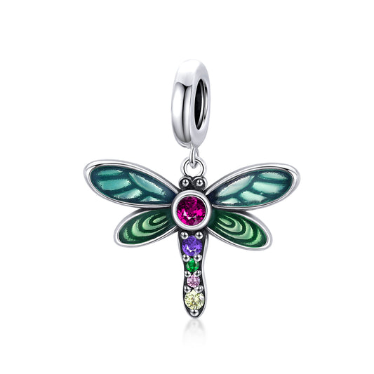 SOLID Sterling Silver Vibrant Garden Dragonfly Charm Pendant - AVILIA Designs