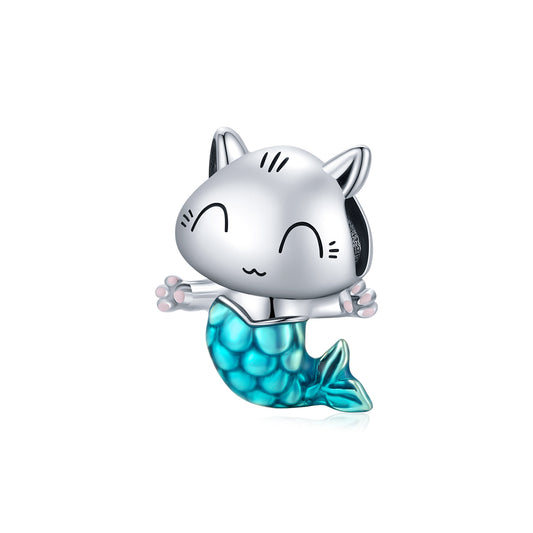 SOLID Sterling Silver Sweet Cat Kitten Mermaid Fishtail Charm - AVILIA Designs