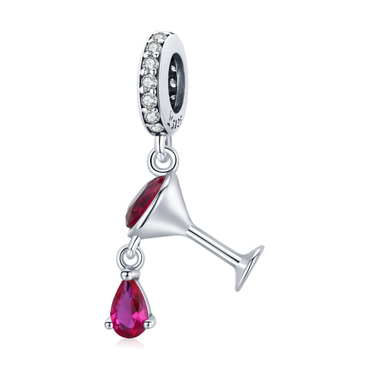 SOLID Sterling Silver Wine Cocktail Glass Pendant Charm - AVILIA Designs