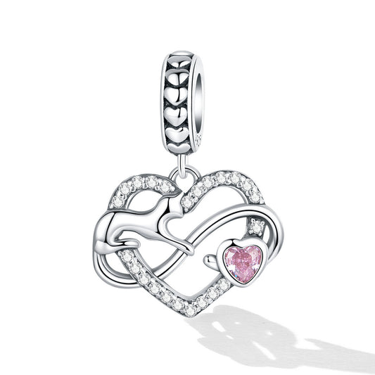 SOLID Sterling Silver Playful Cat Infinity Heart Charm Pendant - AVILIA Designs