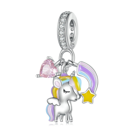 S925 Sterling Silver Mystical Unicorn Rainbow Charm Pendant  - AVILIA Designs