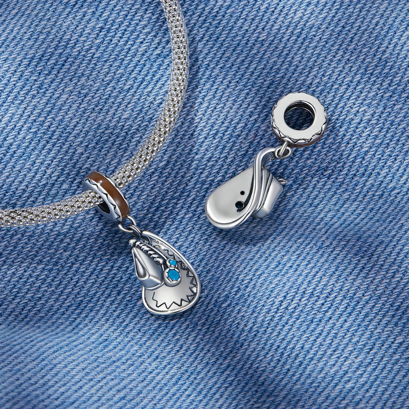 S925 Sterling Silver Western Cowgirl Hat Horse Riding Charm Pendant - AVILIA Designs