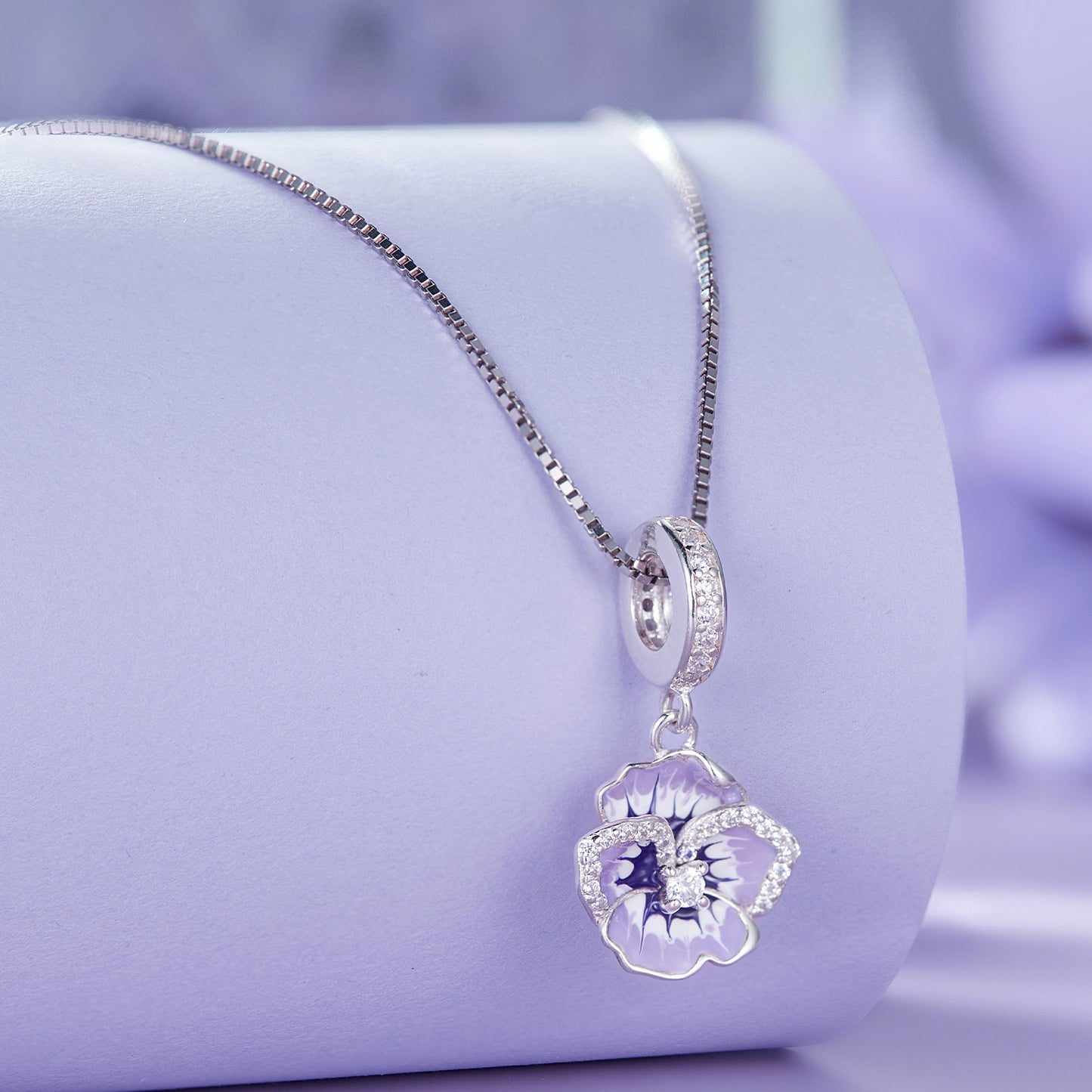 S925 Sterling Silver Sparkling Violet Flower Charm Pendant  - AVILIA Designs
