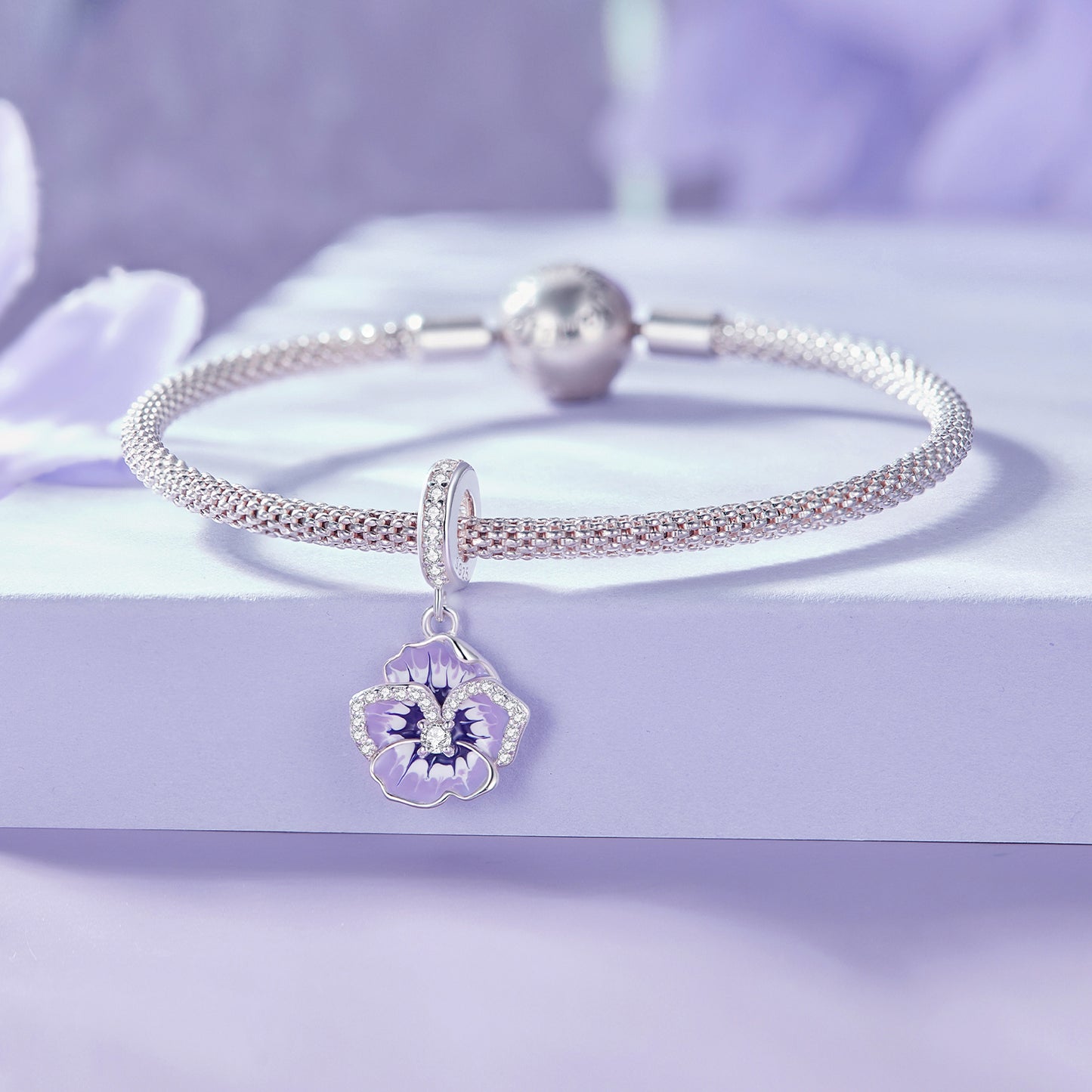 S925 Sterling Silver Sparkling Violet Flower Charm Pendant  - AVILIA Designs
