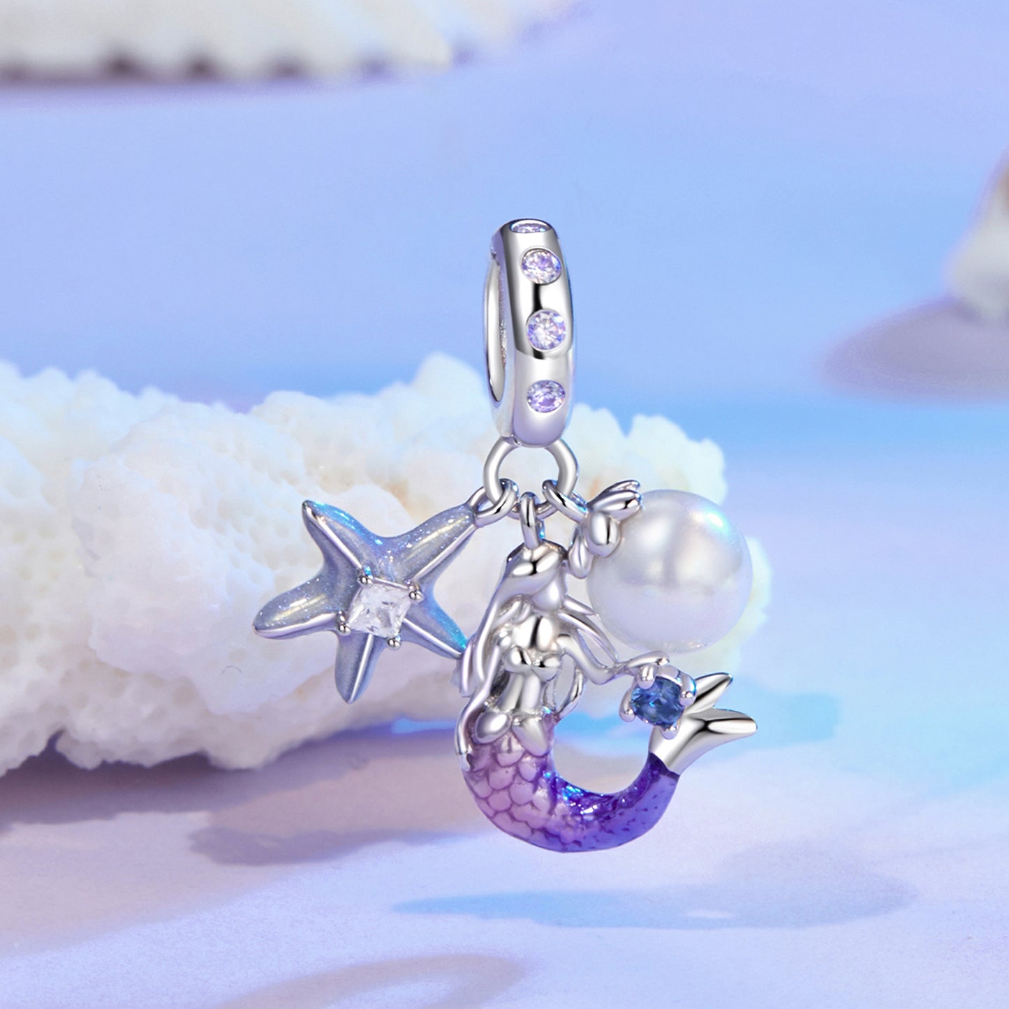 S925 Silver Ocean Mermaid Starfish Pearl Charm Pendant - AVILIA Designs