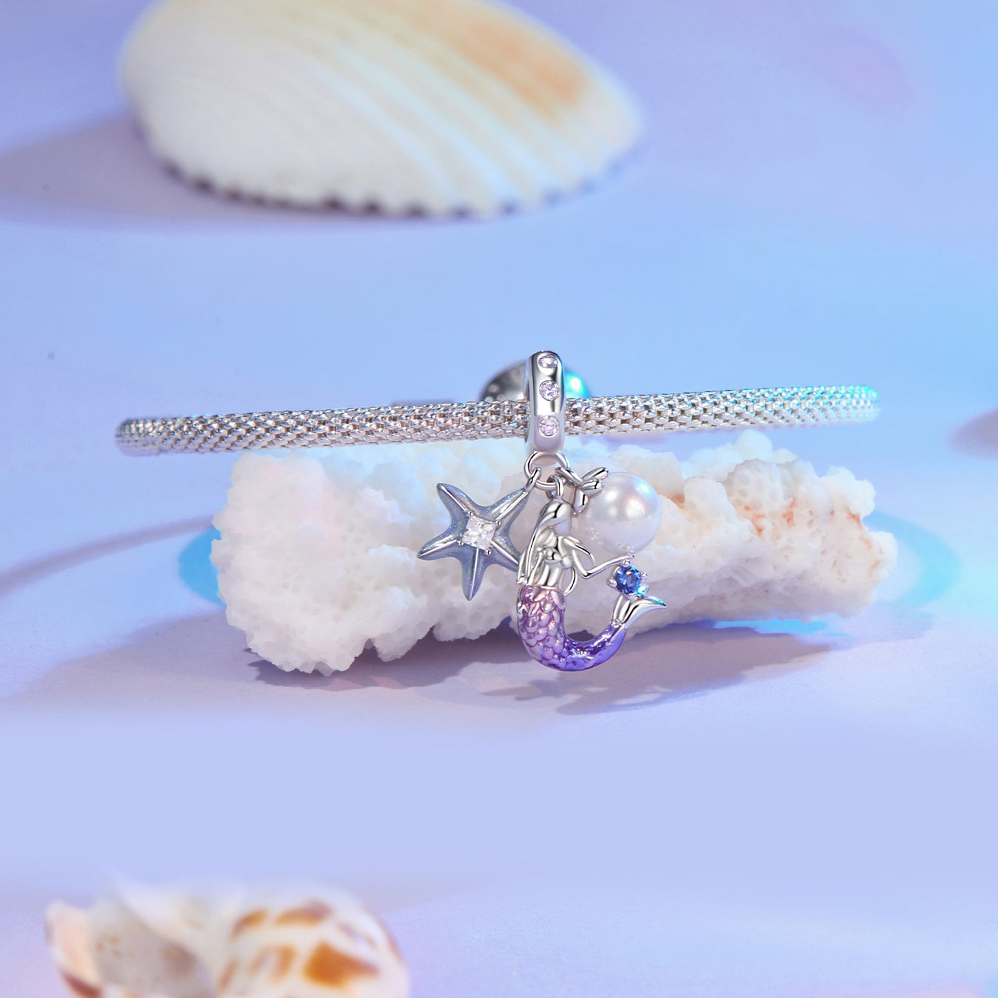 S925 Silver Ocean Mermaid Starfish Pearl Charm Pendant - AVILIA Designs