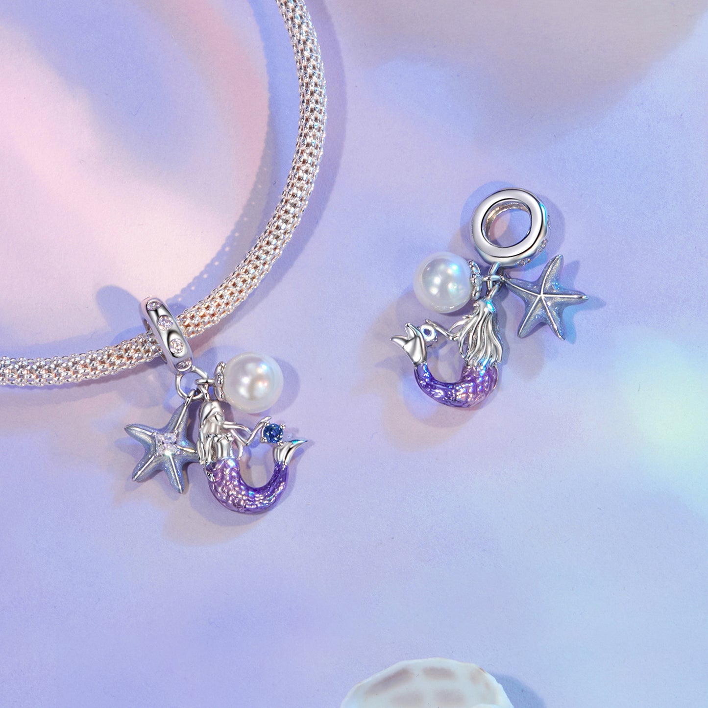 S925 Silver Ocean Mermaid Starfish Pearl Charm Pendant - AVILIA Designs