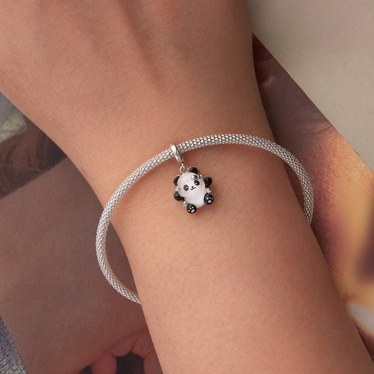 SOLID Sterling Silver Opalescent Sweet Panda Charm Pendant - AVILIA Designs
