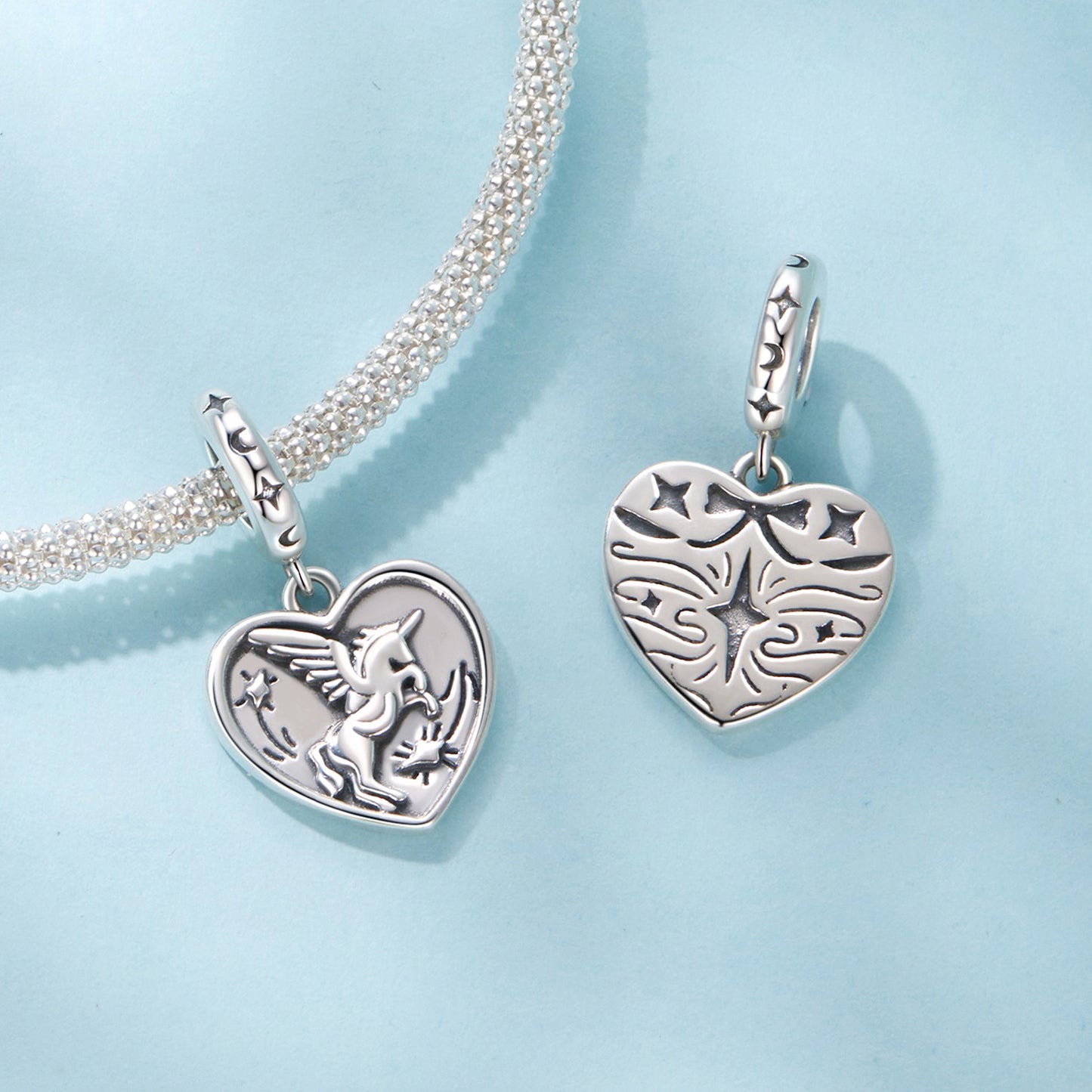 S925 Sterling Silver Mythical Unicorn Heart Star Charm Pendant - AVILIA Designs