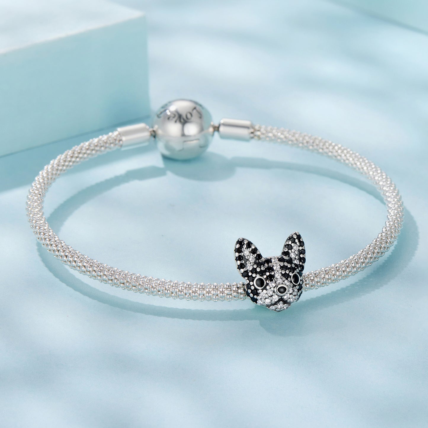 S925 Sterling Silver Sweet French Bulldog Dog Pave CZ Face Charm - AVILIA Designs