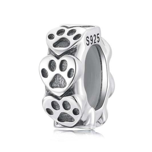 SOLID Sterling Silver Non Slip Spacer PAW Trail Cat Dog Charm - AVILIA Designs