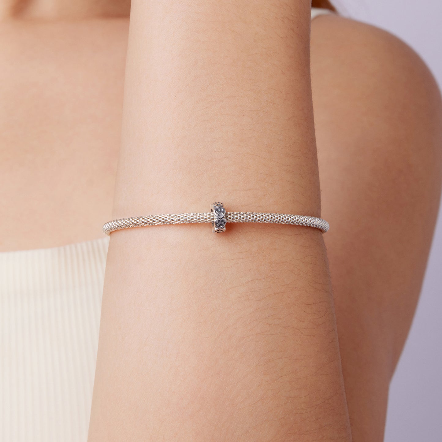 SOLID Sterling Silver Non Slip Spacer PAW Trail Cat Dog Charm - AVILIA Designs