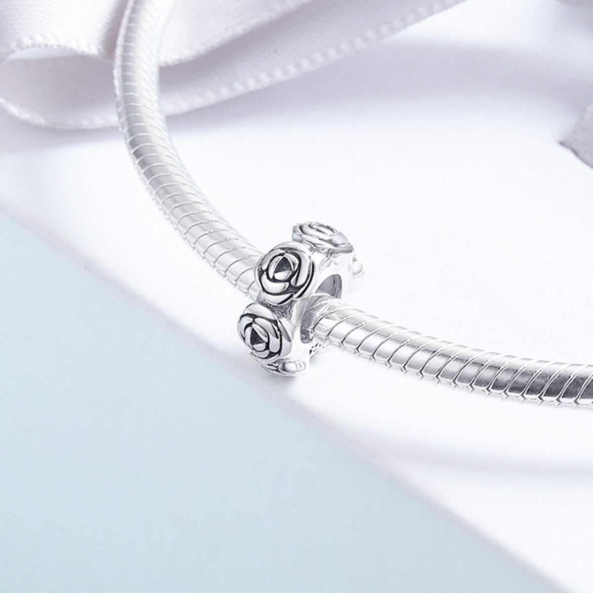 SOLID Sterling Silver Non Slip Spacer Roses Charm - AVILIA Designs