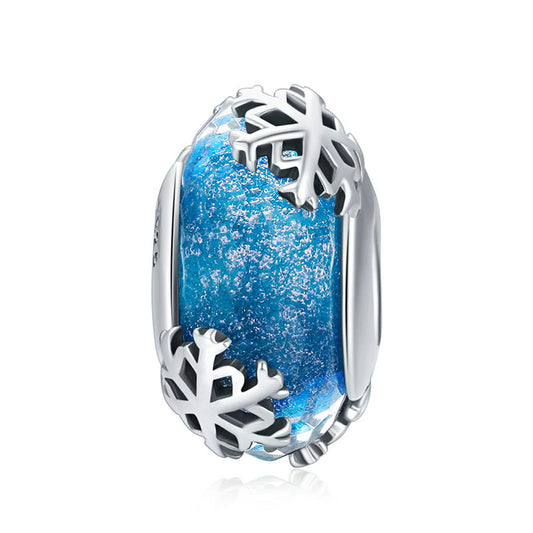 S925 Sterling Silver Blue Faceted Snowflake Glass Murano Charm - AVILIA Designs