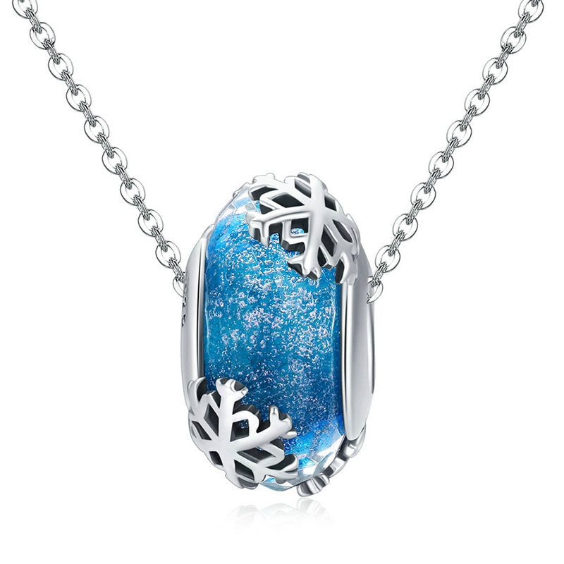 S925 Sterling Silver Blue Faceted Snowflake Glass Murano Charm - AVILIA Designs